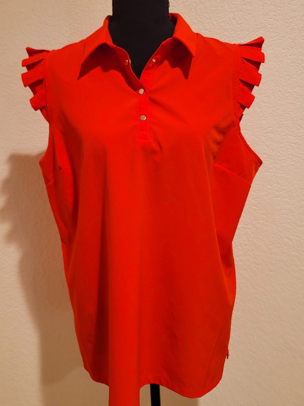 Chico's Bright Red Ruffle Sleeve Polo Tank